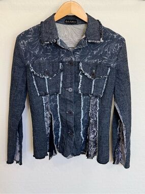 Vintage Sortie des Classes Deconstructed Denim Jacket Grey Punk Mesh Y2K Size 38